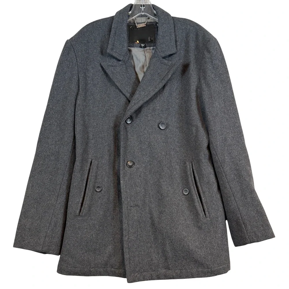 Guess‎ Mens Gray Wool Blend Pea Coat Double Breasted Heavyweight Winter Jacket L
